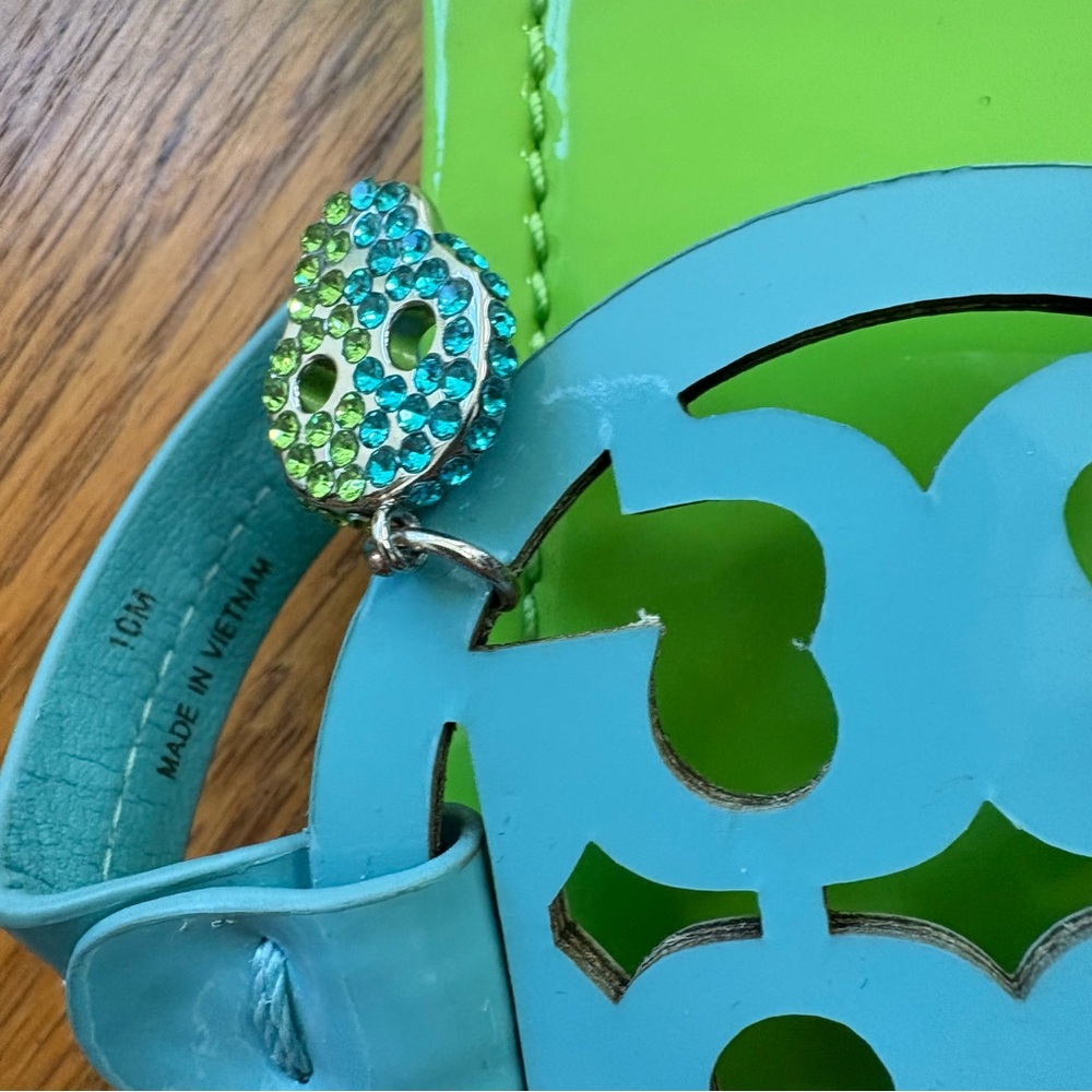 Tory Burch x BonBon Women's Miller Sandals Pineapple Blueberry Green Blue 10 - Picture 3 of 11